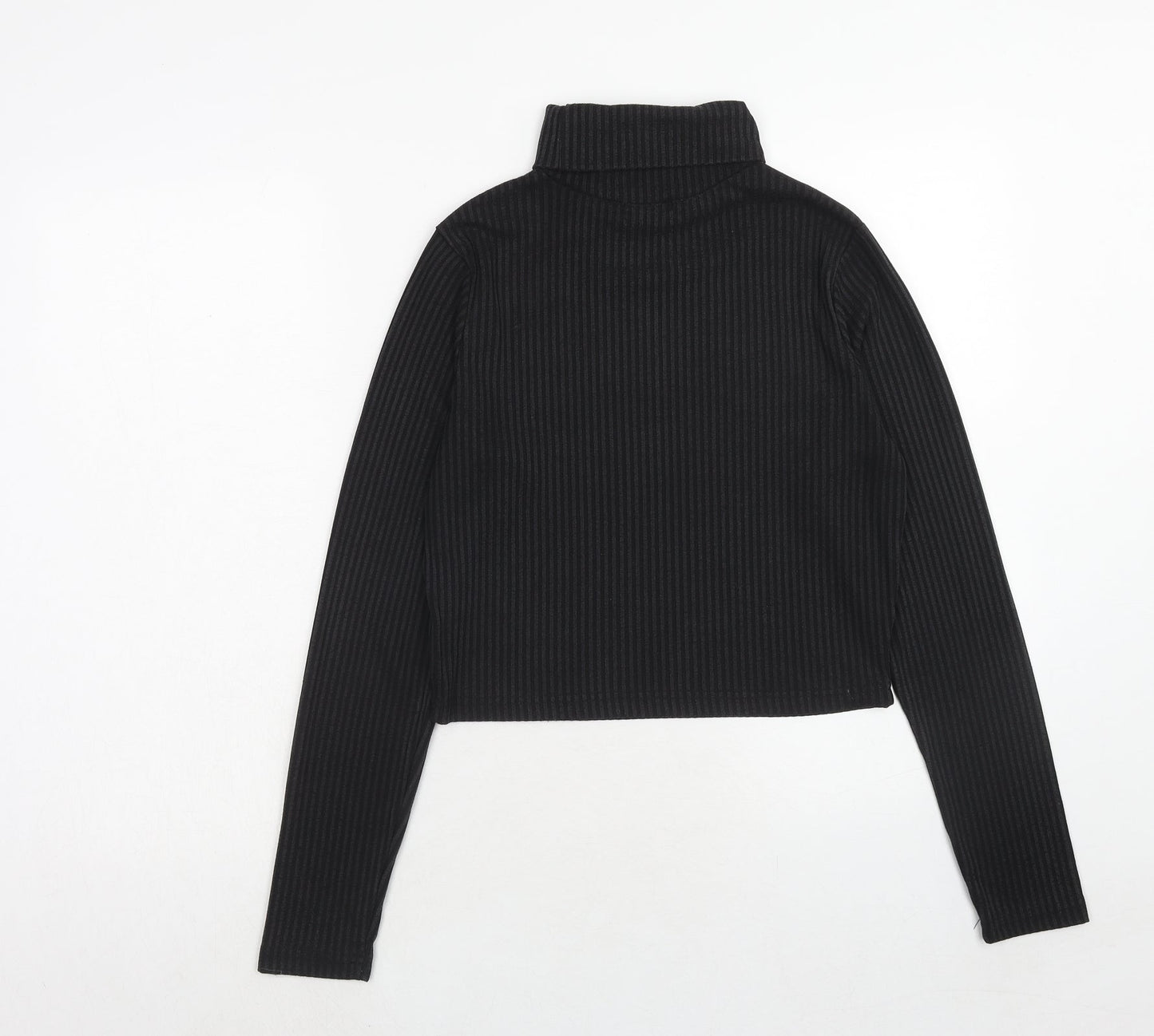 Brave Soul Womens Black Polyester Basic T-Shirt Size M Roll Neck