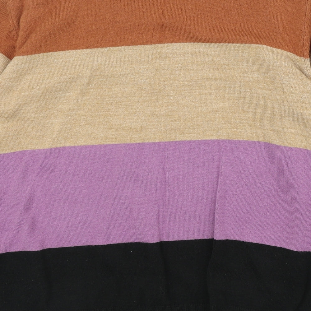 Marks and Spencer Womens Multicoloured Round Neck Striped Acrylic Pullover Jumper Size 14