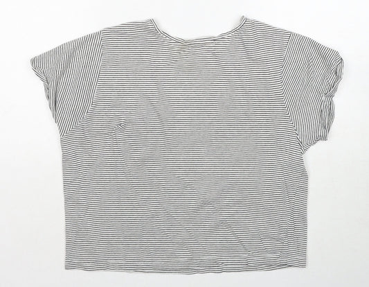 New Look Girls Black Striped Cotton Basic T-Shirt Size M Round Neck Pullover - You Ok Hun?