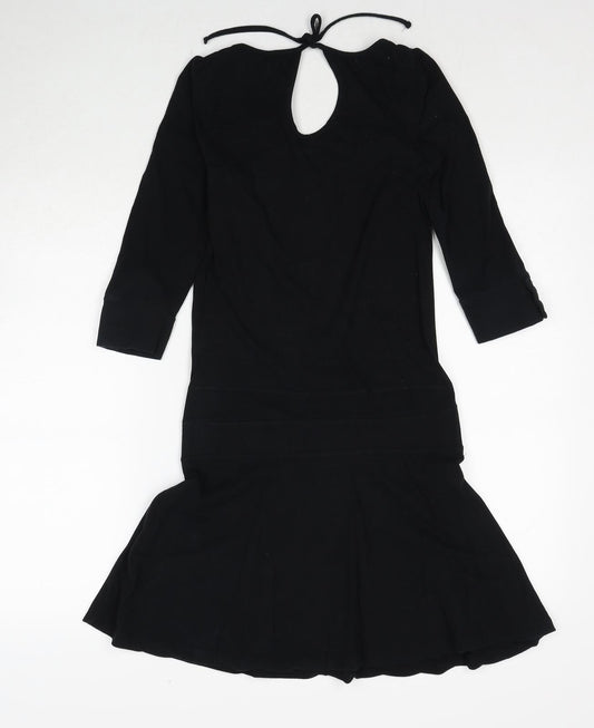 H&M Womens Black Cotton A-Line Size 8 Scoop Neck Tie