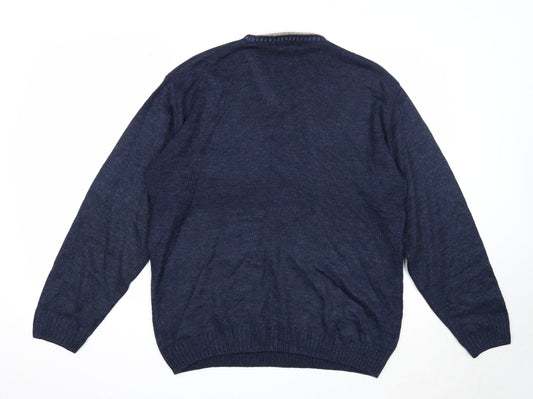 BHS Mens Blue V-Neck Acrylic Pullover Jumper Size S Long Sleeve
