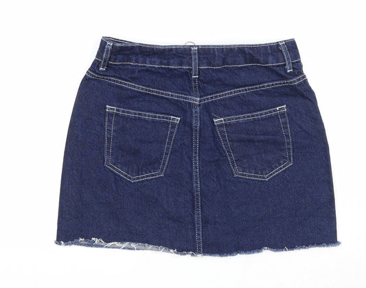 Topshop Womens Blue Cotton Mini Skirt Size 8 Zip
