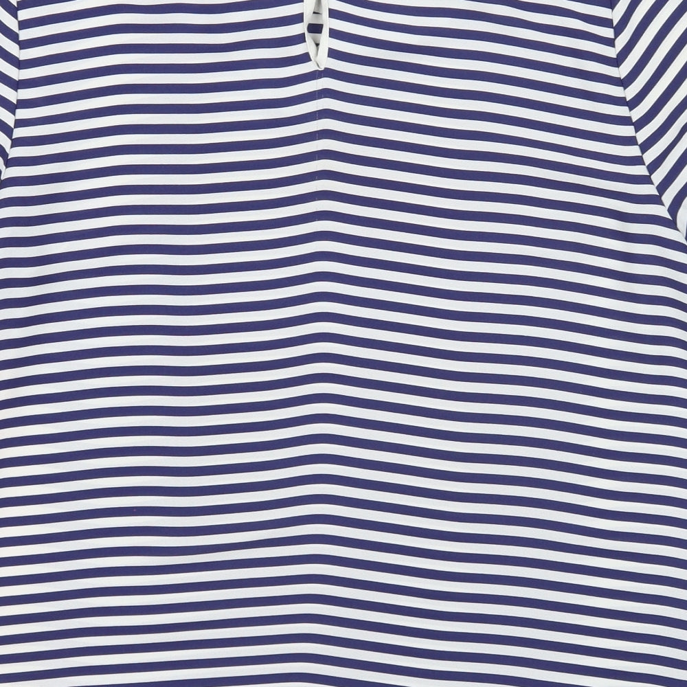 Oasis Womens Blue Striped Polyester Basic T-Shirt Size 14 Round Neck