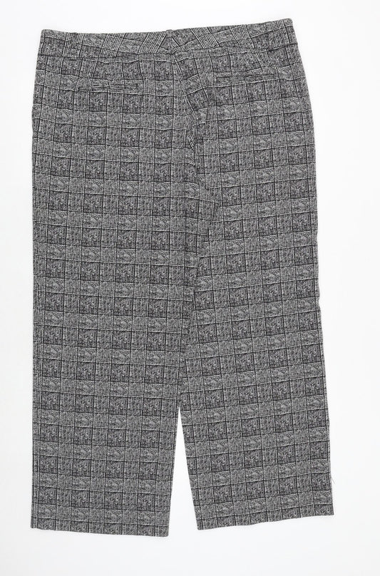 Marks and Spencer Womens Black Plaid Viscose Trousers Size 20 Regular Zip