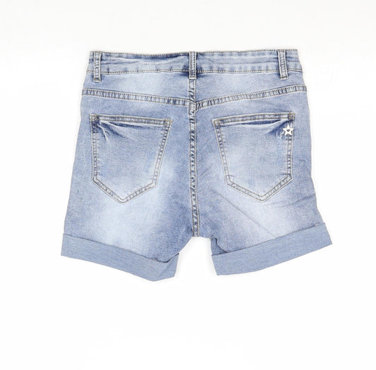 Lexxury Womens Blue Cotton Boyfriend Shorts Size 6 Regular Zip
