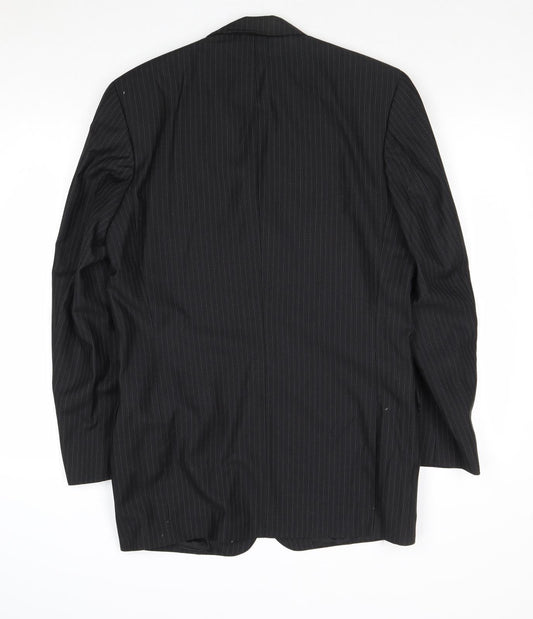 Preworn Mens Black Striped Wool Jacket Suit Jacket Size 40 Regular