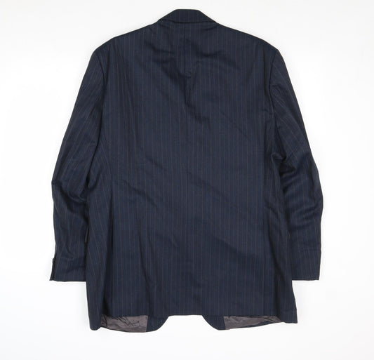 Preworn Mens Blue Striped Wool Jacket Suit Jacket Size 44 Regular