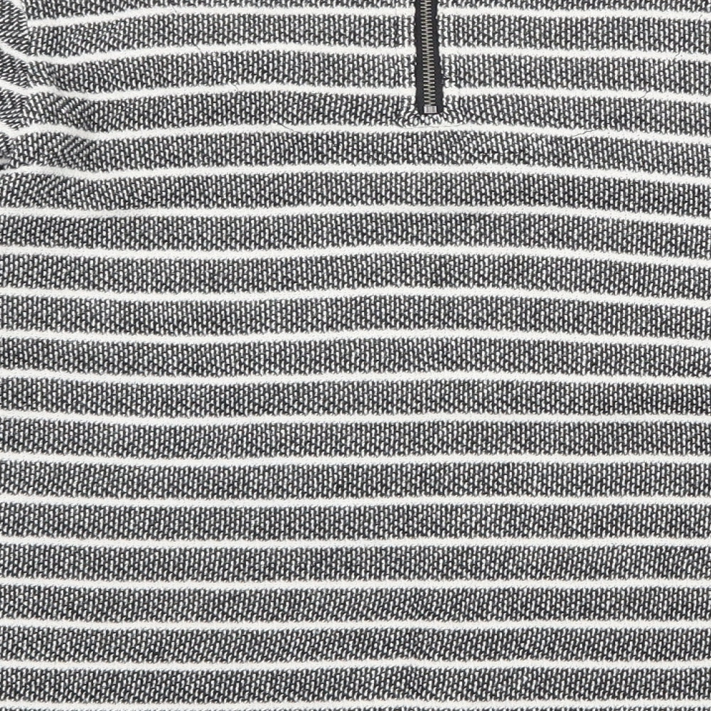 Marks and Spencer Womens Grey Striped Cotton Basic Blouse Size 12 Round Neck