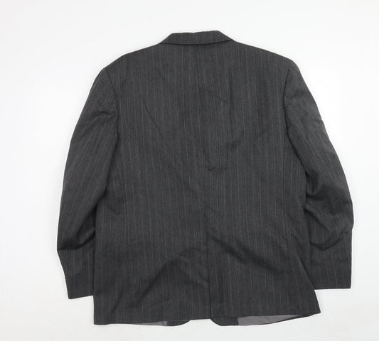 Hand Grade Mens Grey Striped Polyester Jacket Suit Jacket Size 42 Regular
