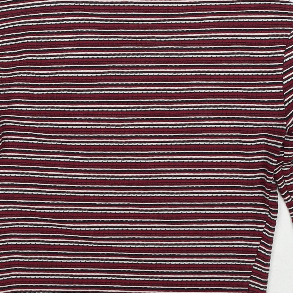 New Look Womens Red Striped Cotton Basic T-Shirt Size 6 Round Neck