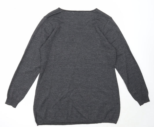Fabrizio Mens Grey Round Neck Acrylic Pullover Jumper Size S Long Sleeve