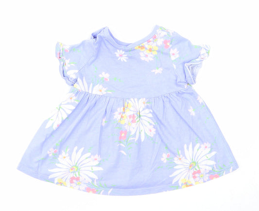 Gap Girls Blue Floral Cotton A-Line Size 3-6 Months Round Neck Snap