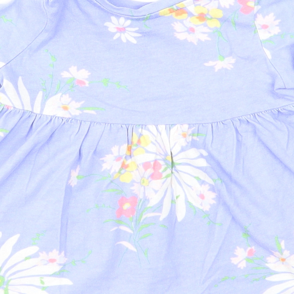 Gap Girls Blue Floral Cotton A-Line Size 3-6 Months Round Neck Snap