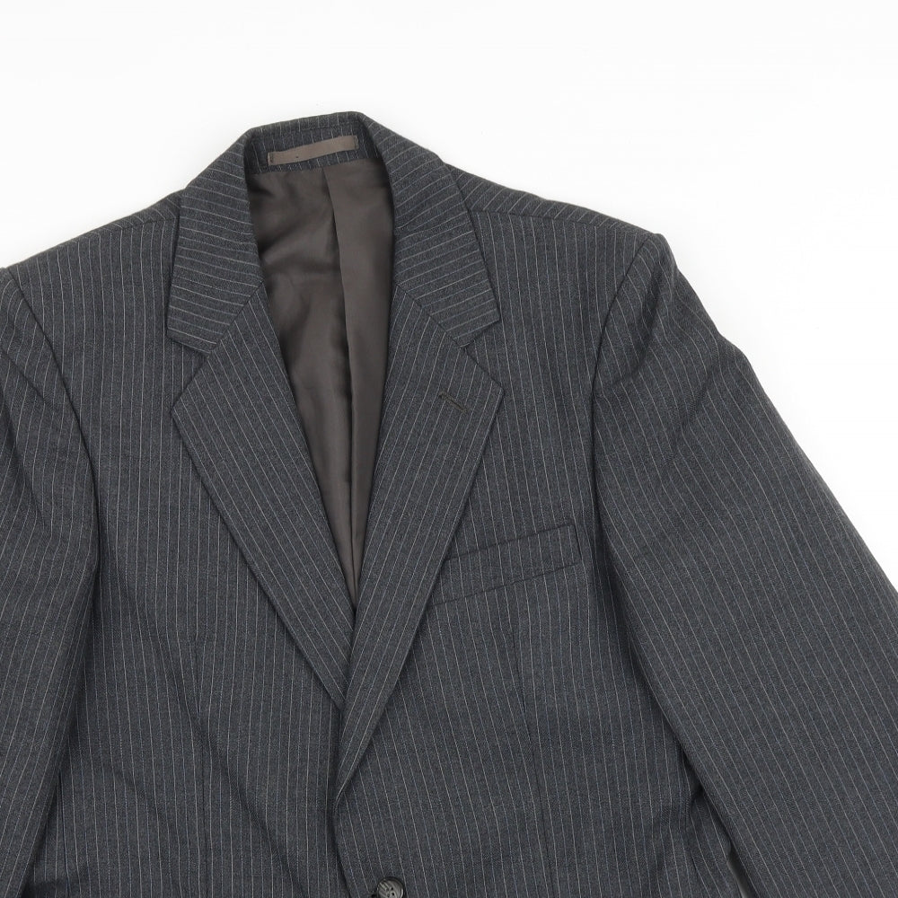 Harbarry of England Mens Grey Striped Wool Jacket Suit Jacket Size 36 Regular