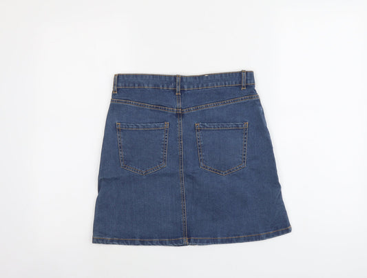 Premium Denim Womens Blue Cotton A-Line Skirt Size 28 in Button