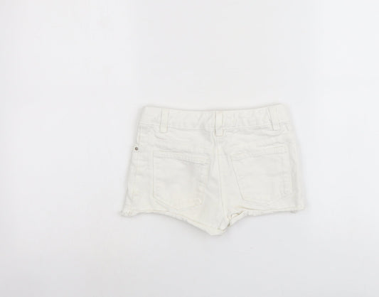 NEXT Girls White Cotton Cut-Off Shorts Size 7 Years Regular Buckle