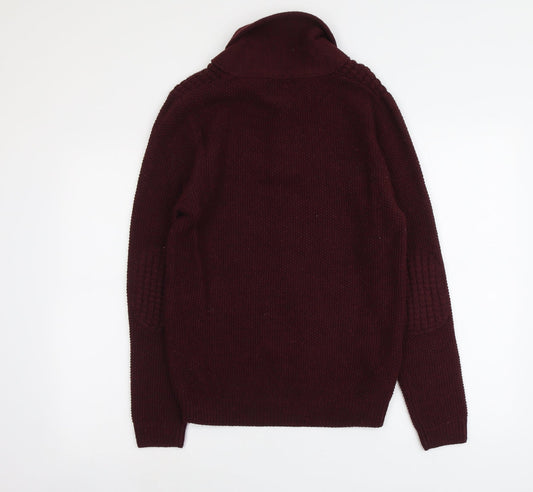 NEXT Mens Red V-Neck Acrylic Pullover Jumper Size S Long Sleeve