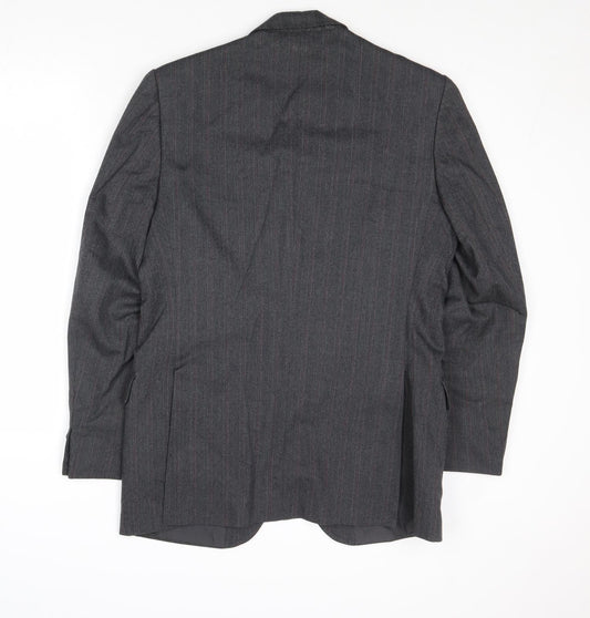 The Label Mens Grey Striped Wool Jacket Suit Jacket Size 38 Regular