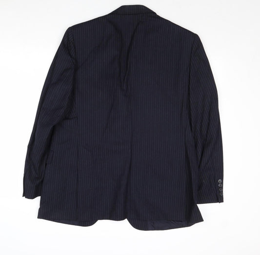 St Michael Mens Blue Striped Wool Jacket Suit Jacket Size 42 Regular
