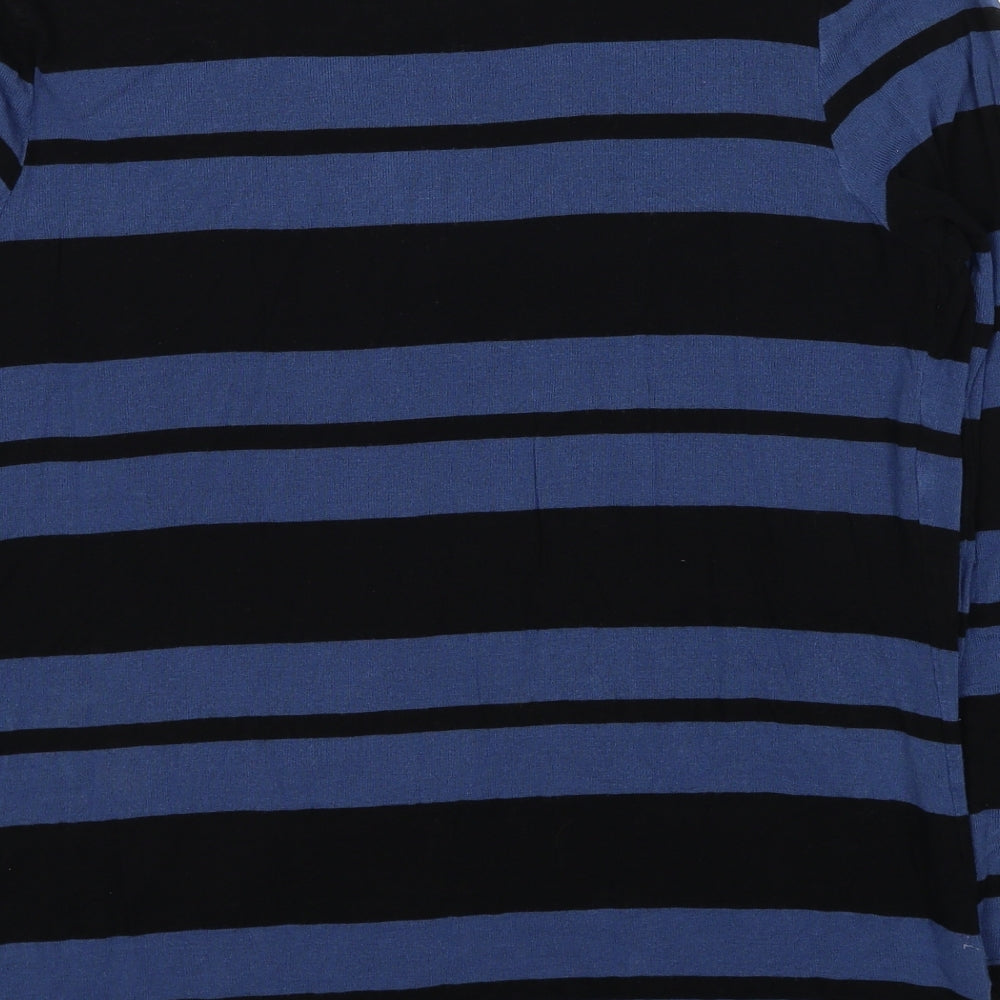 Linea Womens Blue Striped Viscose Basic Blouse Size L Cowl Neck