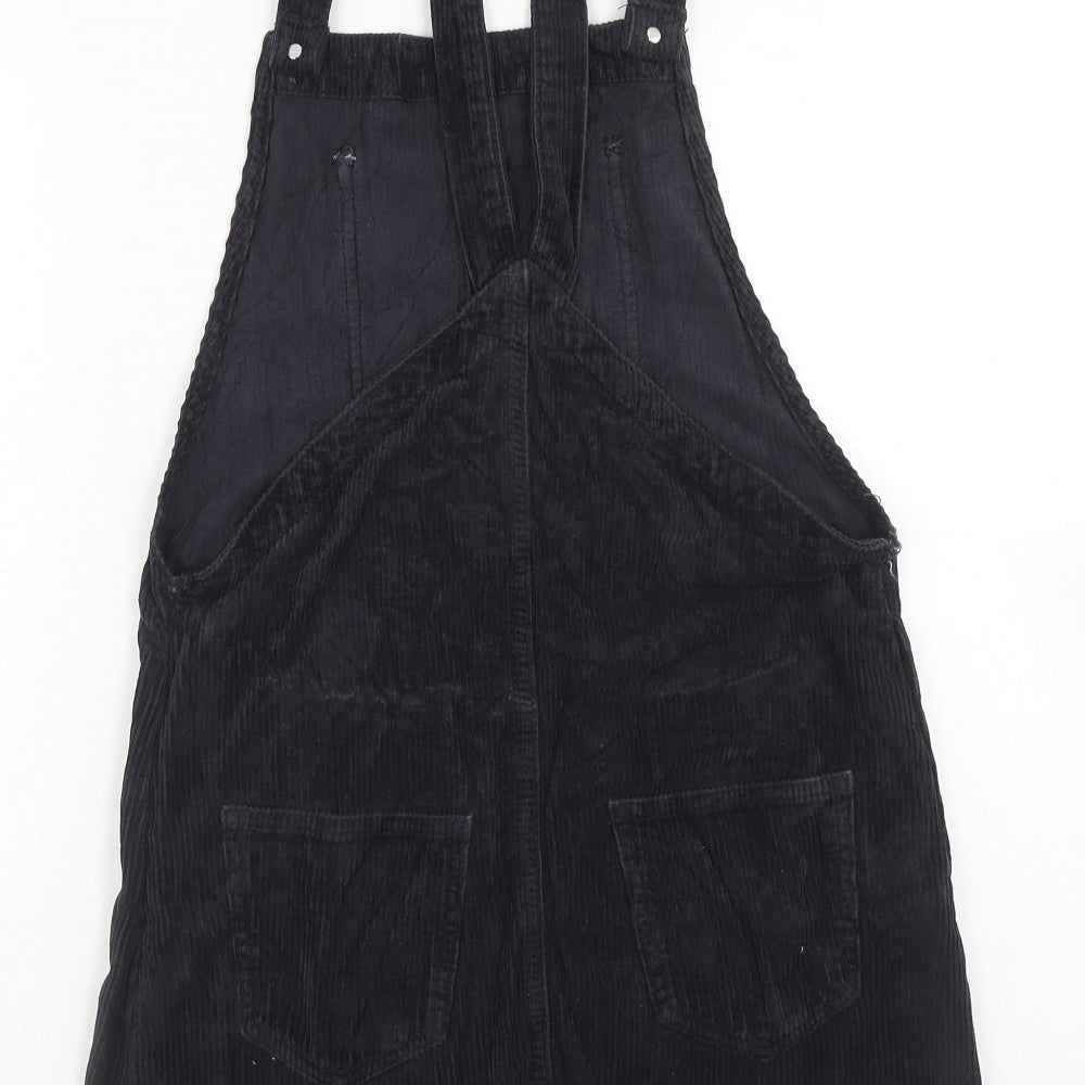 Topshop Womens Blue Cotton Pinafore/Dungaree Dress Size 6 Square Neck Button