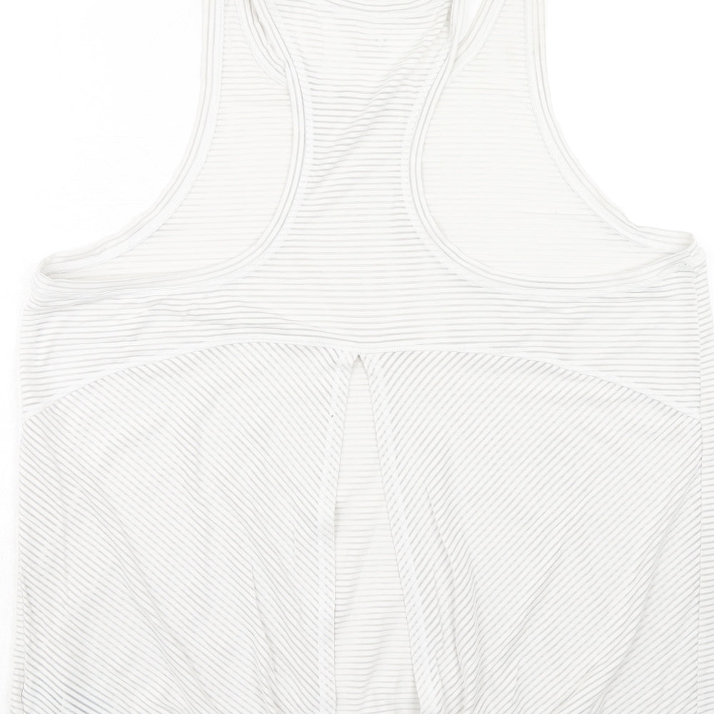 Gap Womens White Striped Nylon Basic Polo Size L Round Neck Pullover