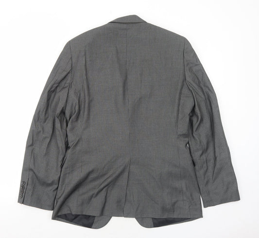 H&M Mens Grey Striped Polyester Jacket Suit Jacket Size 40 Regular