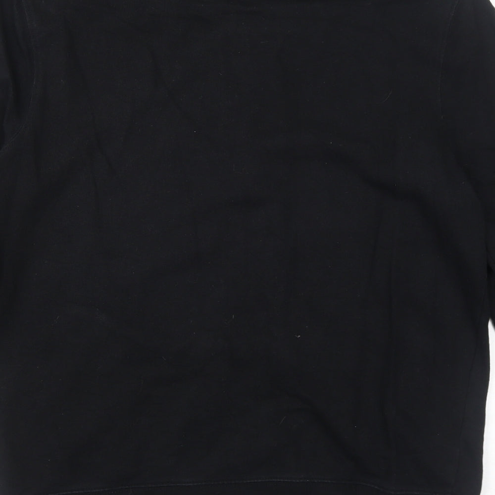 Brand and care label for ASOS men’s black polyester full zip sweatshirt, size S, zip