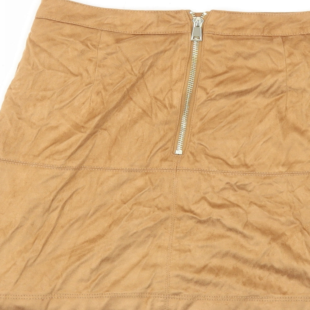 River Island Womens Brown Polyester A-Line Skirt Size 8 Zip