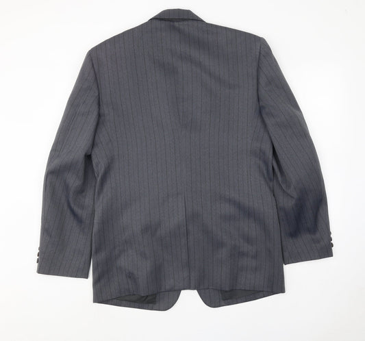 Hui Mens Blue Striped Polyester Jacket Suit Jacket Size 40 Regular