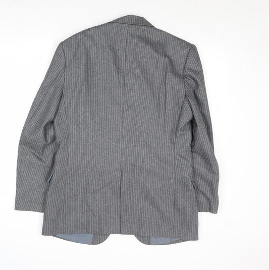 Yorkers Mens Grey Striped Wool Jacket Suit Jacket Size 36 Regular
