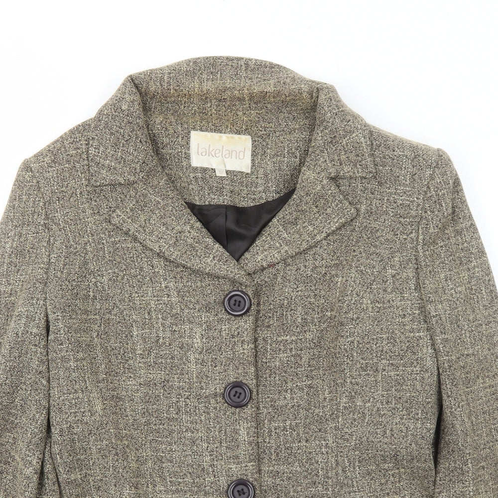 Lakeland Womens Brown Geometric Jacket Blazer Size 12 Button