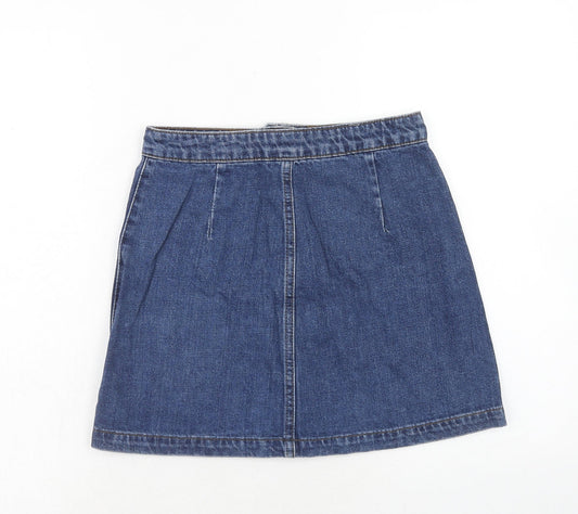 Topshop Womens Blue Cotton A-Line Skirt Size 26 in Button