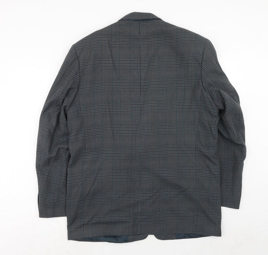 Berkertex Mens Blue Plaid Polyester Jacket Suit Jacket Size 42 Regular
