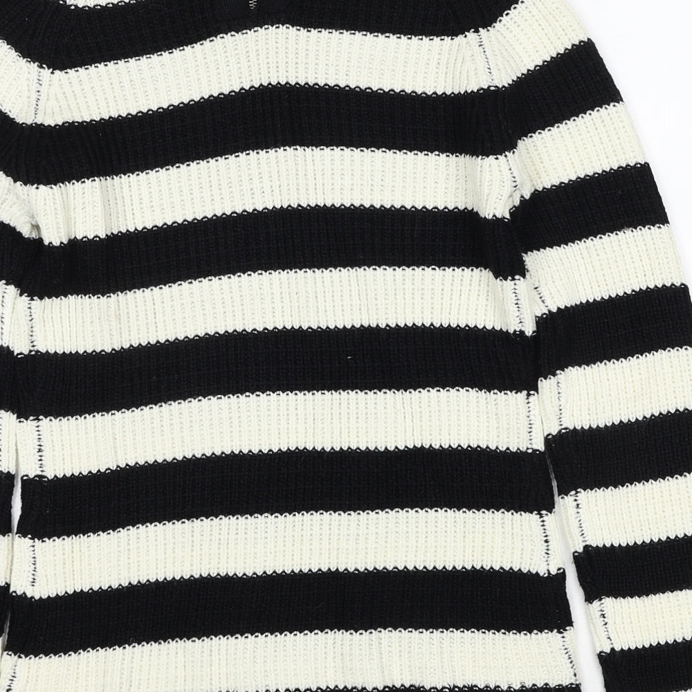 Originals Womens Black Round Neck Striped Acrylic Pullover Jumper Size S