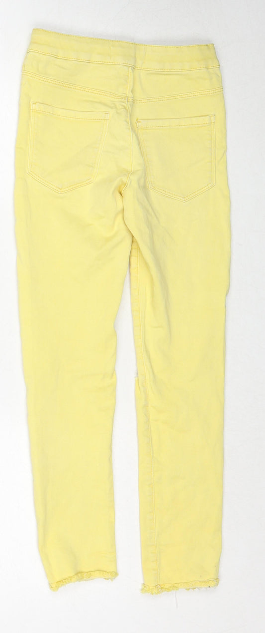 Zara Girls Yellow Cotton Straight Jeans Size 9 Years Regular Zip - Distressed