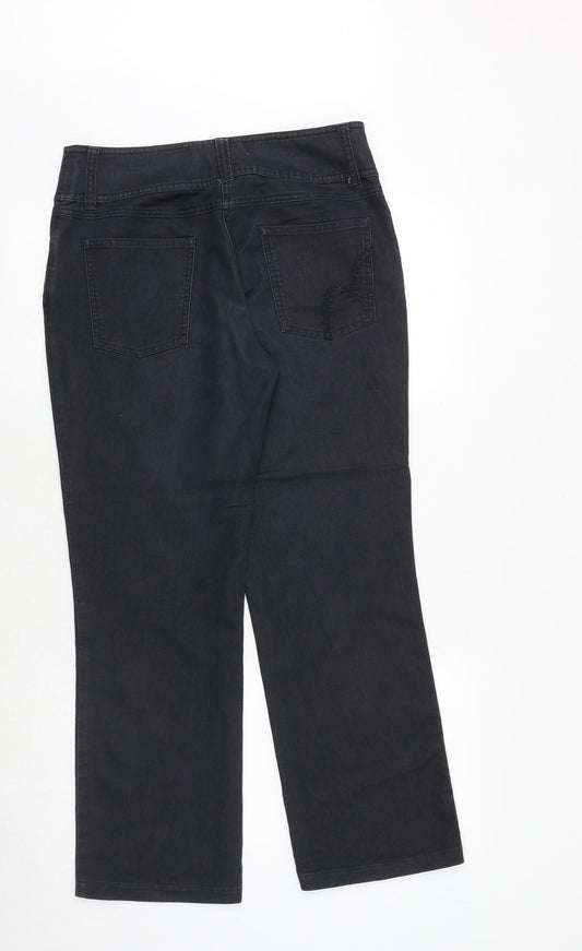Marks and Spencer Womens Black Cotton Straight Jeans Size 10 Regular Button