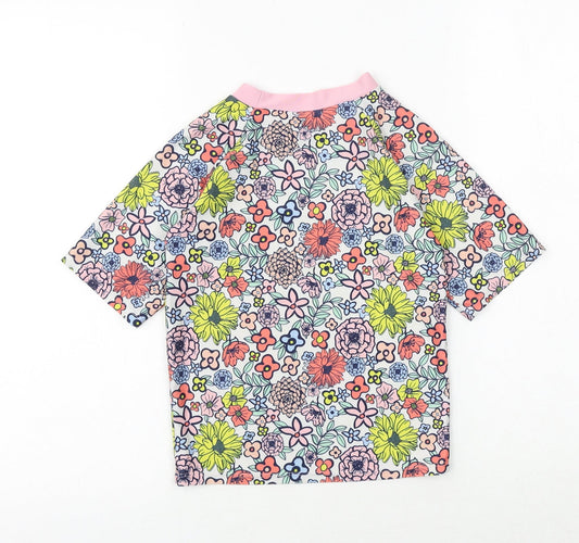 Crafted Girls Multicoloured Floral Polyester Basic T-Shirt Size 9-10 Years Round Neck Pullover