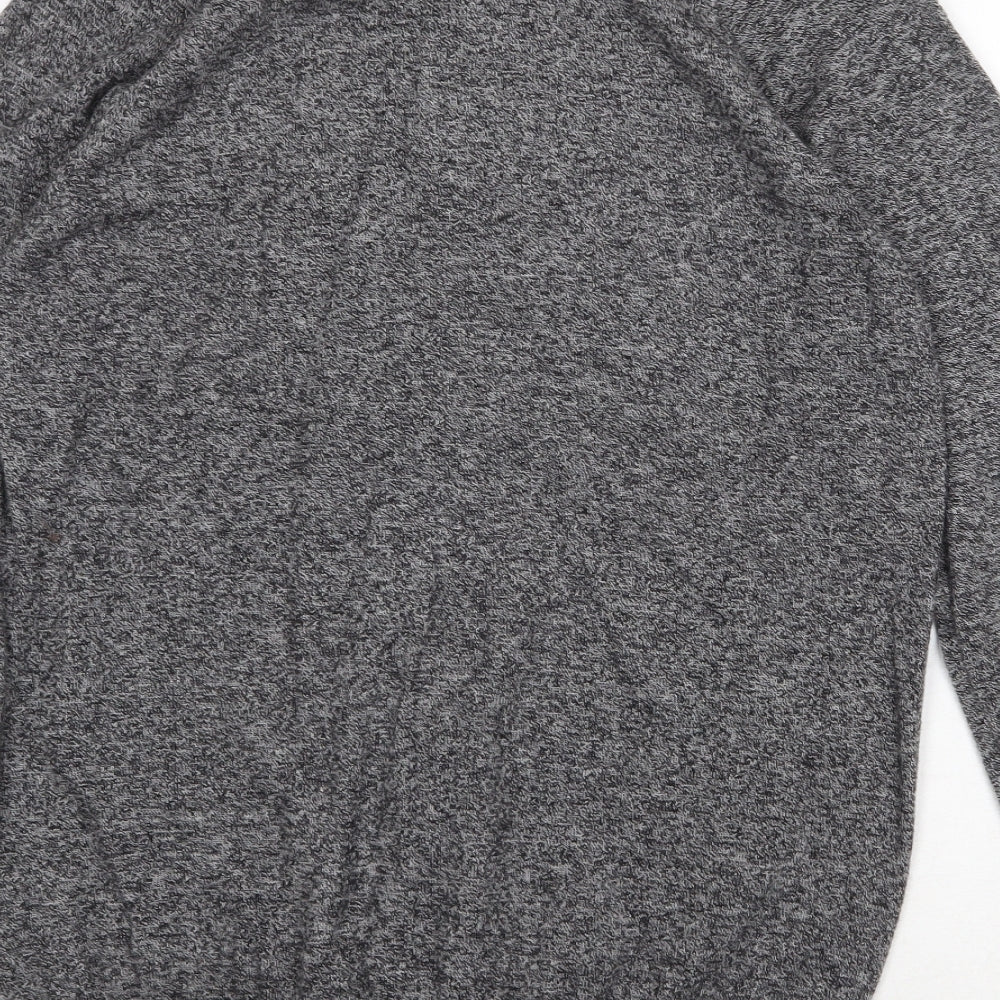 Brand and care label for ASOS men’s grey round neck polyester full zip jumper, size L, long sleeve zip