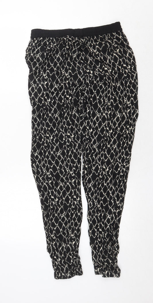 South Womens Black Geometric Viscose Trousers Size 10 Regular