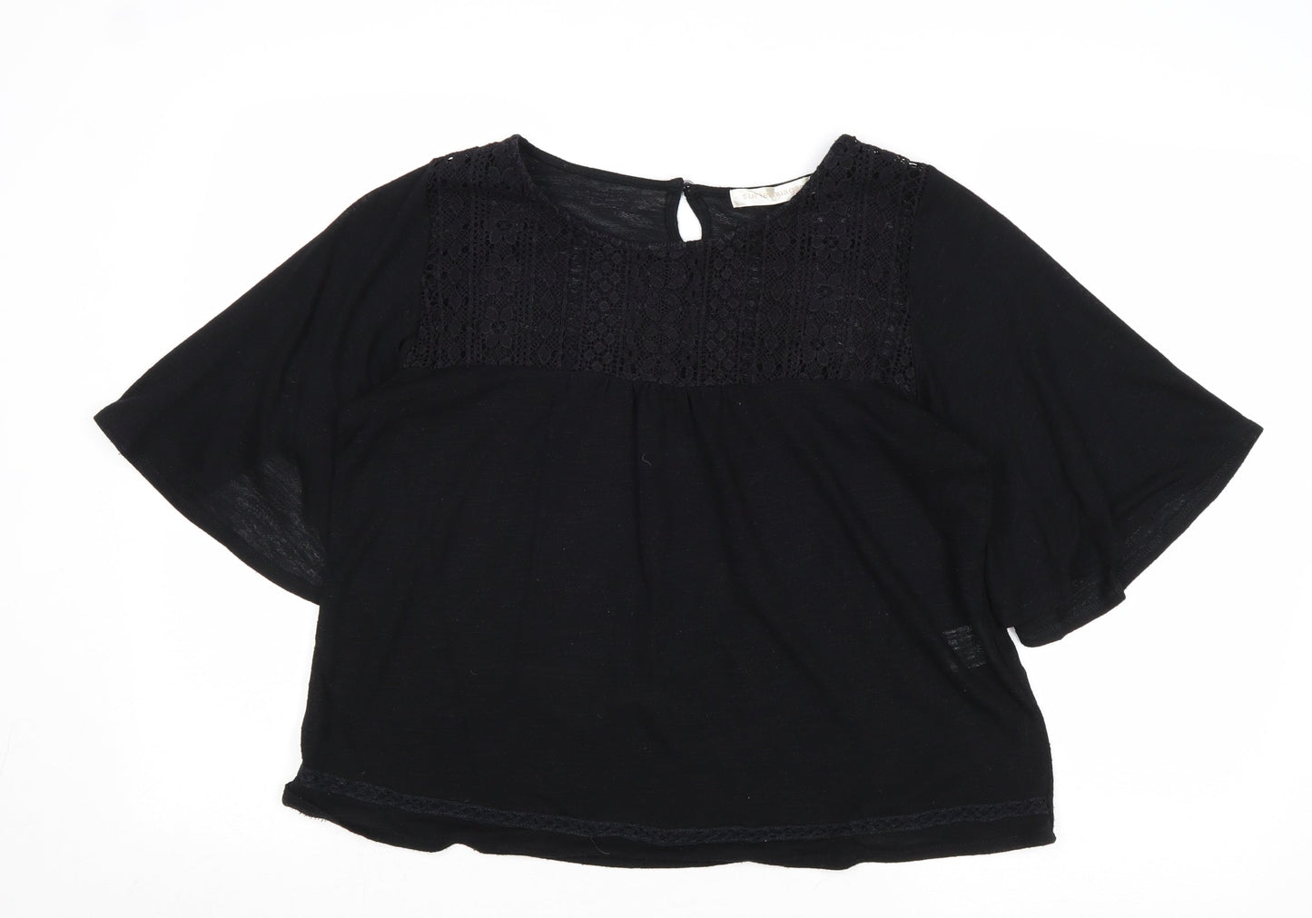 Surles Nuaghes Womens Black Polyester Basic Blouse Size M Round Neck