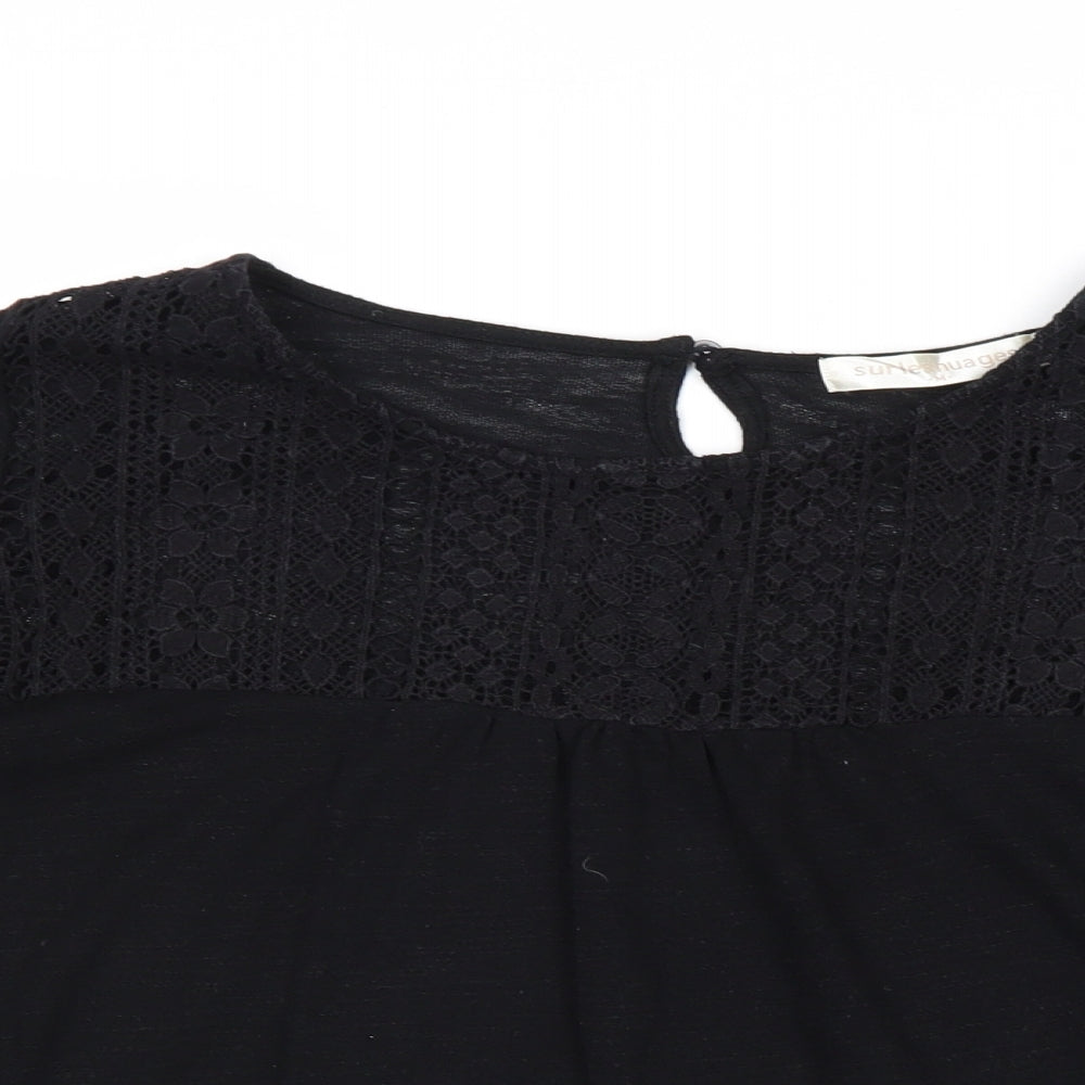 Surles Nuaghes Womens Black Polyester Basic Blouse Size M Round Neck
