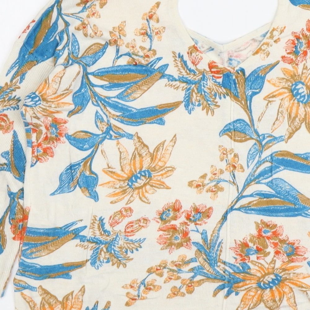 Marks and Spencer Womens Multicoloured V-Neck Floral Viscose Pullover Jumper Size 10