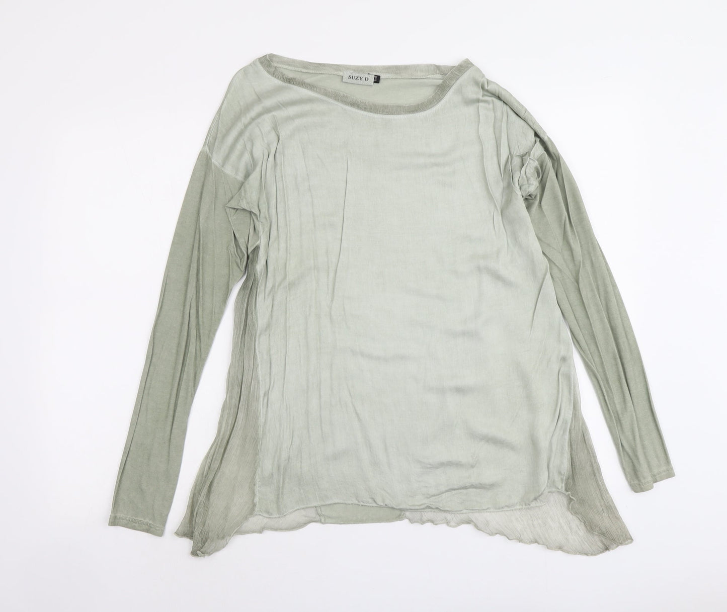 Suzy D Womens Green Polyester Basic Blouse Size S Round Neck