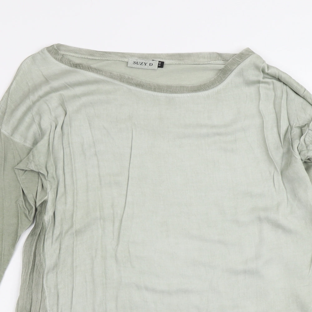 Suzy D Womens Green Polyester Basic Blouse Size S Round Neck
