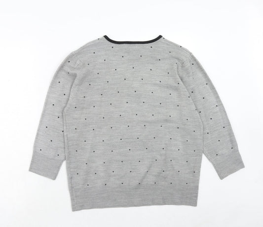 Ann Marie Womens Grey V-Neck Plaid Acrylic Pullover Jumper Size XL