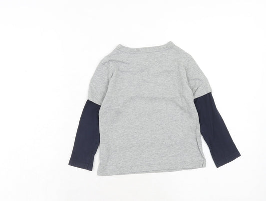 Gap Boys Grey Cotton Basic Casual Size 3 Years Round Neck Pullover - Dinosaur