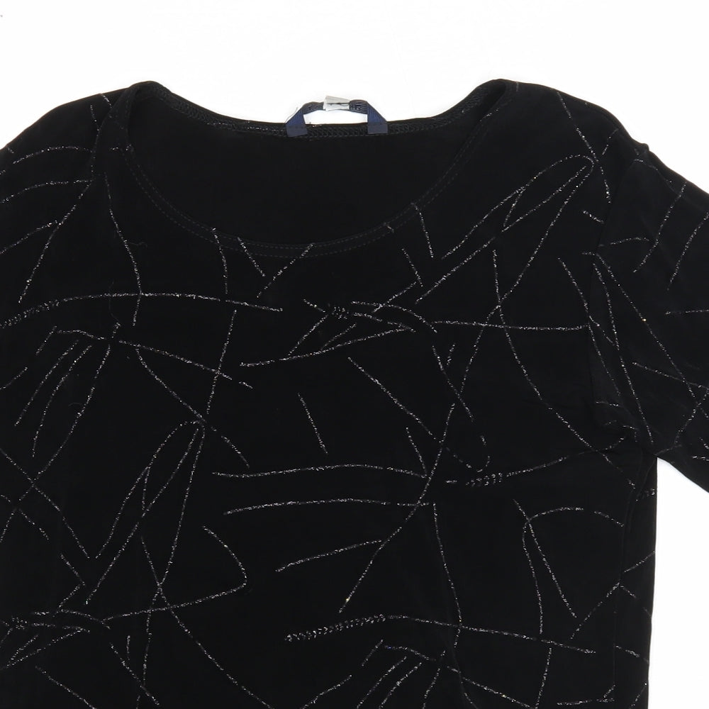 Twotone Designs Womens Black Geometric Acetate Basic T-Shirt Size 12 Round Neck