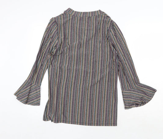 BASSINI Womens Multicoloured Striped Viscose Basic Blouse Size M V-Neck - Size M-L