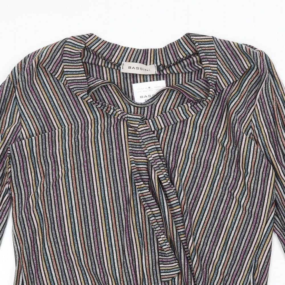 BASSINI Womens Multicoloured Striped Viscose Basic Blouse Size M V-Neck - Size M-L